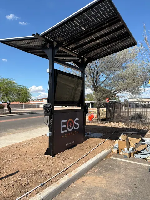 Commercial EV charging station during installation.