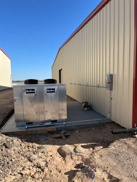 Disconnect and conduit installation for commercial refrigeration equipment.