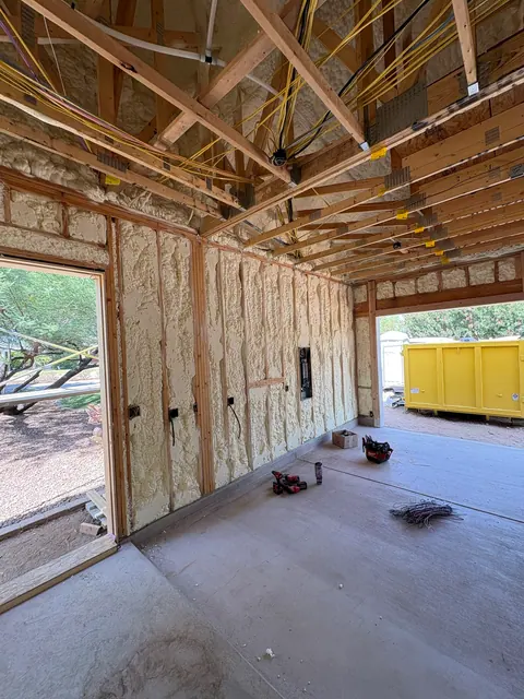Panel, outlet and ceiling wiring during construction.