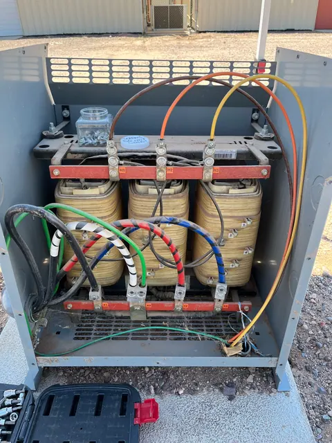 Transformer connections during electrical service work.